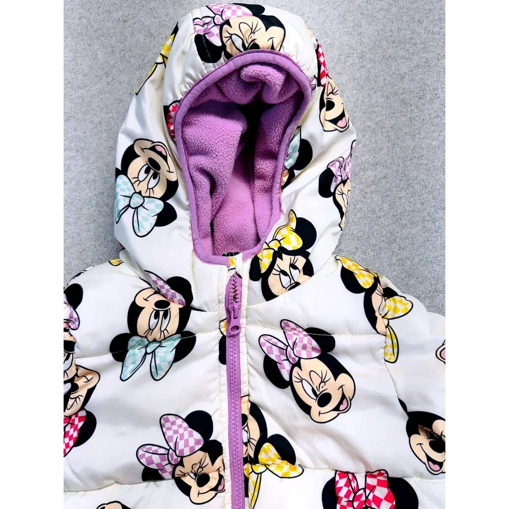 Disney Jumping Beans Puffer Jacket Kids 5T White Minnie Mouse Fleece Lined Coat